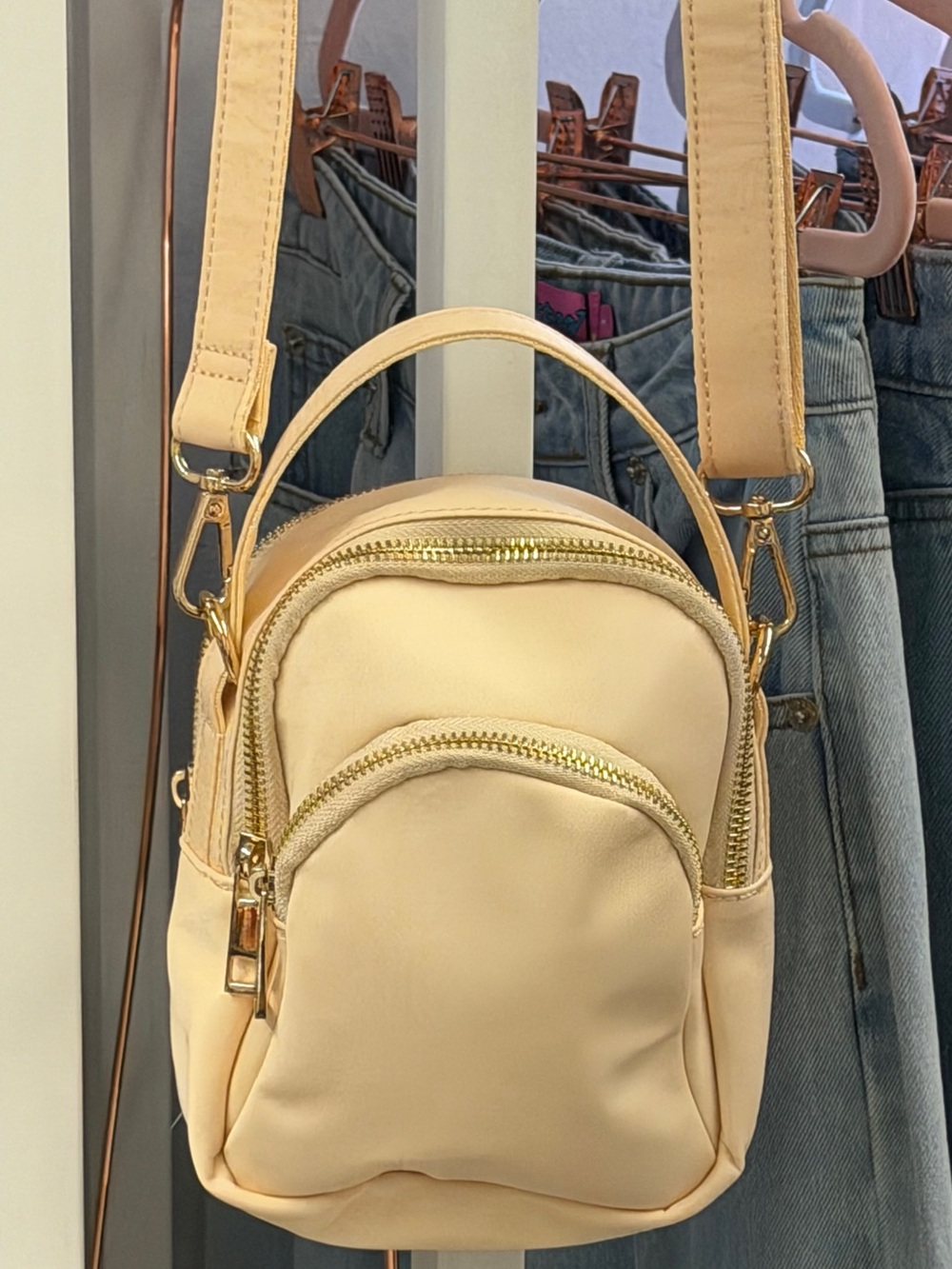 Princess Polly Cream Mini Crossbody Bag with Gold Hardware